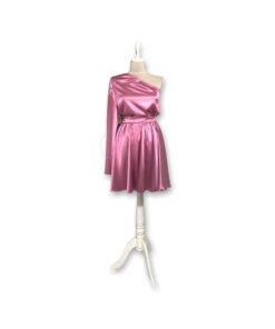 Rochie scurta din satin cu o maneca clopot RMC003