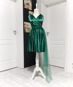 Rochie Versatilă scurta din satin cu Perle si bretele tulle RVSPBT01