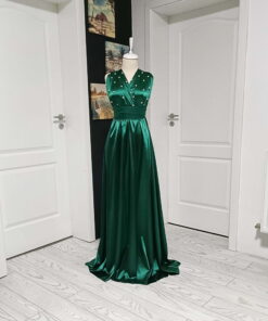 Rochie Versatilă lungă din satin cu Perle si bretele tulle RVPBT02
