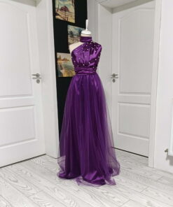 Rochie Versatilă lungă din satin cu Perle si tulle RVPT01