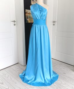Rochie Versatilă lungă din satin cu Perle si bretele tulle RVPBT01