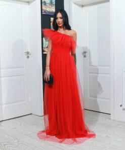 Rochie pe o parte lunga din lycra si tulle cu volanas de tulle R202311