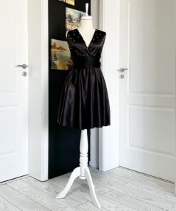 Rochie Versatilă scurta cu Perle Aurii si bretele tulle Satin 20243