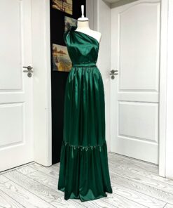 Rochie pe o parte lunga cu bordura de satin si crepe 20246