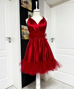 Rochie versatila scurta din satin cu bretele si bordura de tulle 20248