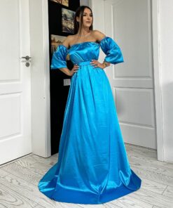 Rochie lunga de satin cu maneci lungi 202415