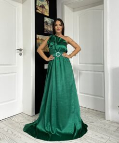 Rochie pe o parte lunga din satin cu funda la umar 202428