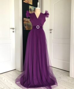 Rochie lunga petrecuta la bust din lycra si tulle la umeri 202439