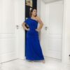 Rochie lungă albastru regal one-shoulder drapată