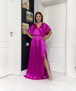 Rochie lunga cu bust petrecut - maneci fluture si crepe 202617