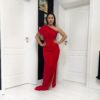 Rochie lungă roșie one-shoulder drapată