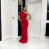 Rochie lungă roșie one-shoulder drapată