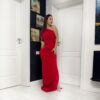 Rochie lungă roșie one-shoulder drapată