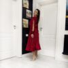 Rochie midi din vâscoză creponată cu bust petrecut și mâneci lungi crăpate 202613