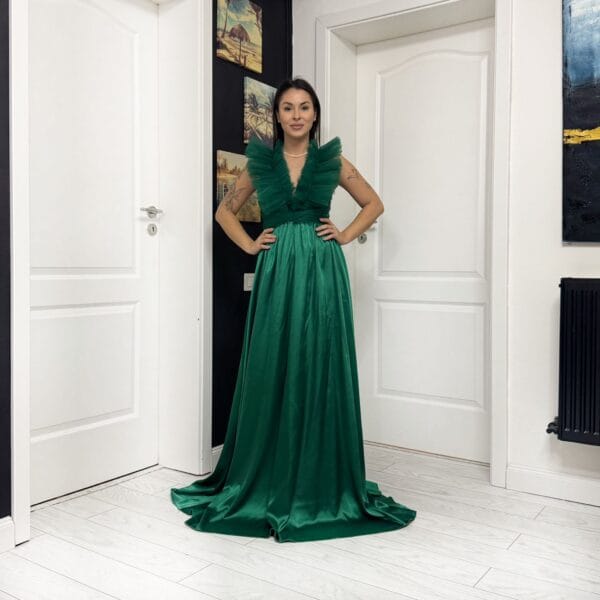 Rochie versatila lunga cu bordura de tulle pe bust si jos 202620