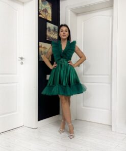rochie versatila scurta cu bordura de tulle pe bust si jos