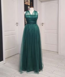 Rochie versatila lunga cu bustul si spatele acoperit cu tulle si bretele din tulle 202626U