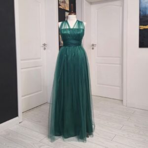 Rochie versatila lunga cu bustul si spatele acoperit cu tulle si bretele din tulle 202626U