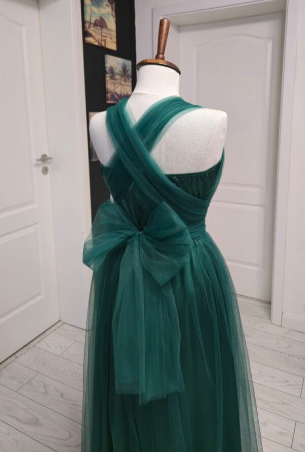 Rochie versatila lunga cu bustul si spatele acoperit cu tulle si bretele din tulle 202626U