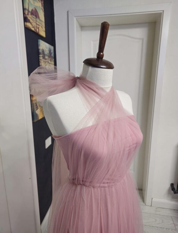 Rochie versatila lunga din lycra cu bustul si spatele acoperit cu tulle si bretele din tulle 202627