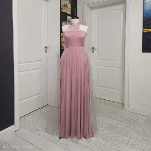 Rochie versatila lunga din lycra cu bustul si spatele acoperit cu tulle si bretele din tulle 202627