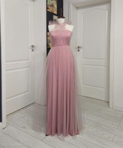 Rochie versatila lunga din lycra cu bustul si spatele acoperit cu tulle si bretele din tulle 202627U