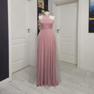 Rochie versatila lunga din lycra cu bustul si spatele acoperit cu tulle si bretele din tulle 202627U