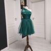 Rochie versatila scurta din satin cu bustul si spatele acoperit cu tulle si bretele din tulle 202629U