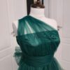 Rochie versatila scurta din satin cu bustul si spatele acoperit cu tulle si bretele din tulle 202629U
