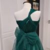 Rochie versatila scurta din satin cu bustul si spatele acoperit cu tulle si bretele din tulle 202629U