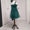 Rochie versatila scurta din satin cu bustul si spatele acoperit cu tulle si bretele din tulle 202629U