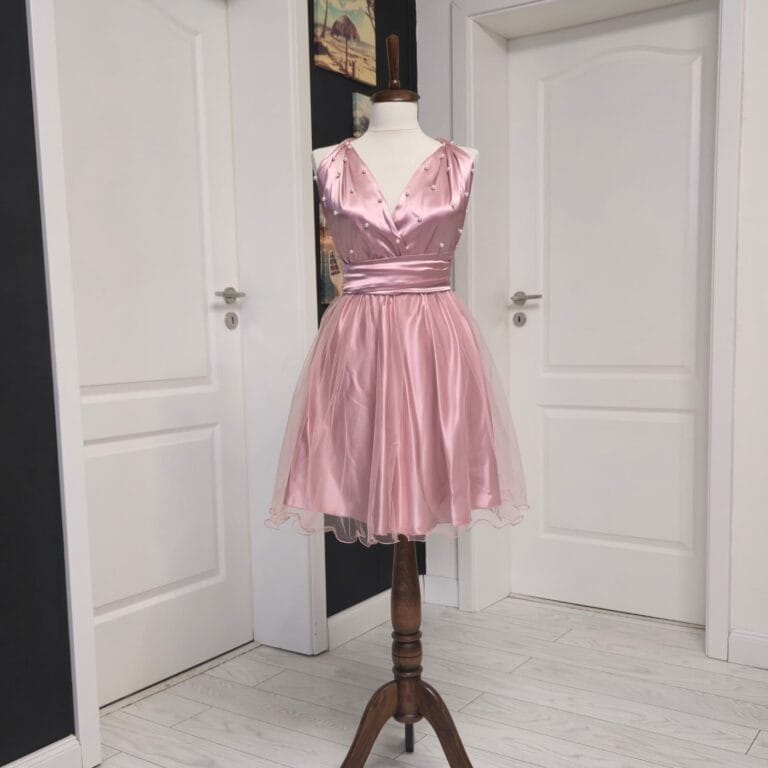 Rochie versatila scurta din satin cu perle 202630