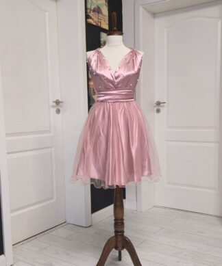 Rochie versatila scurta din satin si tulle cu perle 202630U