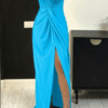 Rochie de ocazie lunga cu bust rasucit si crepe