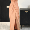 Rochie de ocazie lunga cu bust rasucit si crepe