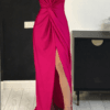 Rochie de ocazie lunga cu bust rasucit si crepe