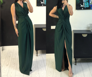 Rochie de ocazie lunga cu bust rasucit si crepe