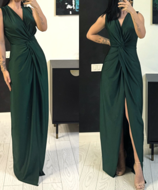 Rochie de ocazie lunga cu bust rasucit si crepe