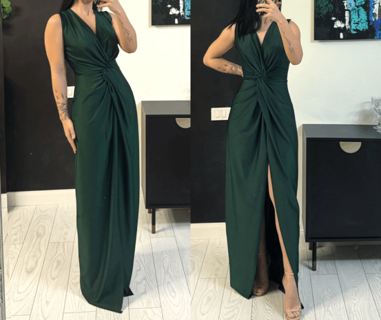 Rochie de ocazie lunga cu bust rasucit si crepe