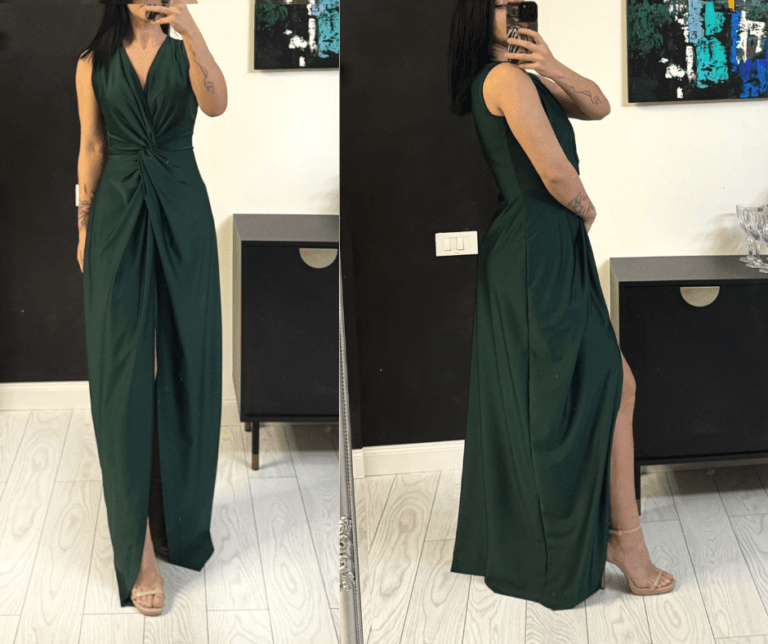 Rochie de ocazie lunga cu bust rasucit si crepe