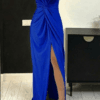 Rochie de ocazie lunga cu bust rasucit si crepe