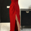 Rochie de ocazie lunga cu bust rasucit si crepe
