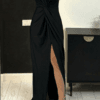 Rochie de ocazie lunga cu bust rasucit si crepe