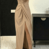 Rochie de ocazie lunga cu bust rasucit si crepe